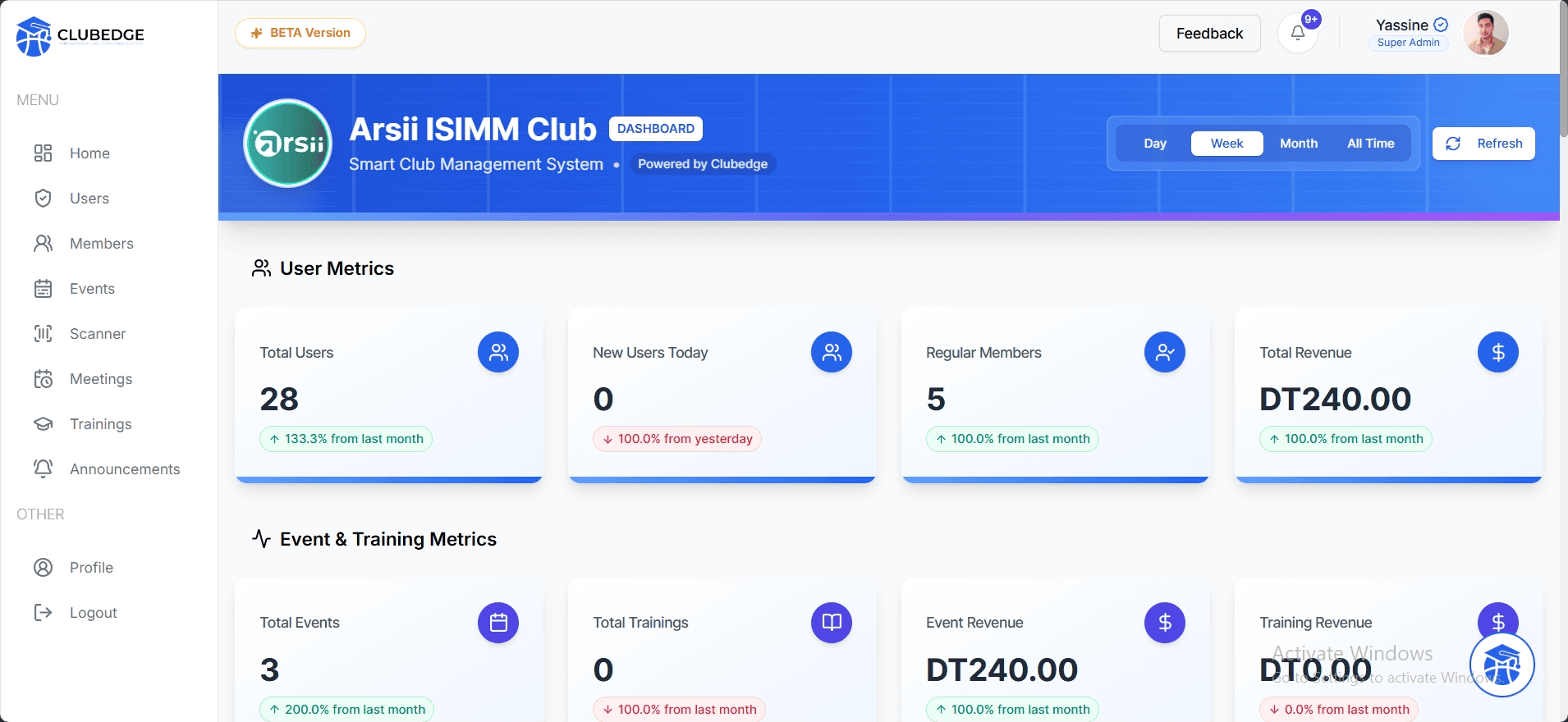 Club Management Dashboard